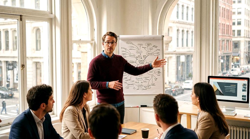 Business team collaborating over cloud solutions